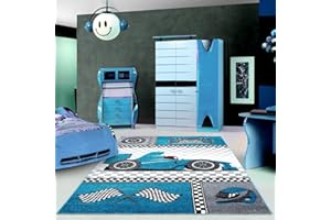 LORD OF RUGS LordofRugs Kids Racing Formula One Car Race Helmet Children Soft Blue and Red Rug (Blue, 120x170 cm (4'x5'6''))