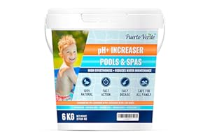 Puerto Verde • pH + Plus pour Piscines 6 Kg. Élévateur de pH+ Adapté aux Spas. Correcteur de pH Plus en Format Granulé. Cuillère de Dosage Incluse. Seau Hermétique. Production Européenne.