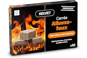 Helvet 32 Allume Feu Naturel pour Cheminée et Poele à Bois en Cube – Brûle 7 Minutes – Produit Ecologique 100% Bois & Cire Végétale, Normal, (LDFC32)