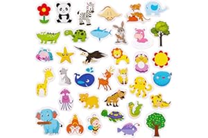 VIEINKAUFEN 36PCS Wooden Animal Magnets, Fridge Magnets for Kids Toddlers, Cartoon Animals Refrigerator Magnets Toy Whiteboard Magnets Learning Toys for Kids Early Development Preschool Learning