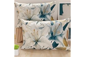 PETTI Artigiani Italiani - Lot de 2 Taies d'Oreillers 50x70 cm 100% Microfibre Hypoallergénique, Housse Oreiller Rectangulaire Motif Floral Bleu Blanc, Paquet de 2, Fabriqué en Italie