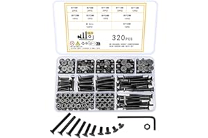 Ewwtrey 320 Stück M5 Schrauben Set, Innensechskant Senkkopfschrauben Muttern Set, Innensechskantschrauben mit Muttern Set, Flachkopf Maschinenschrauben Set, Schwarz Gewindeschrauben und Muttern Set