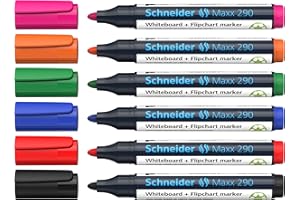 Schneider Maxx 290 Markery do białych tablic i flipchartów, okrągła końcówka, grubość kreski 2-3 mm, zmywalne na sucho, wysoka jakość, mocne i intensywne kolory, 6 kolorów