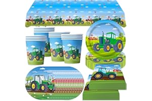BIKASUN Bikasn 69 Pieces Tractor Tableware for Party 16 Guests Tractor Theme Birthday Party Decorations