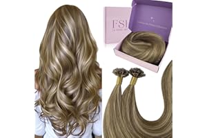 Fshine Extension Cheratina di Capelli Veri Castano Medio Con Riflessi Biondo Extension Alla Cheratina 50g 50CM Extension Capelli Lisci 1g/ciocca U-Tip Remy Extension #4P27