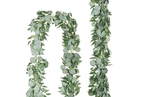 HANYUN 2 Pcs Artificial Eucalyptus Garland 6.5Ft Artificial Eucalyptus Garland with Willow Leaves Garland Greenery Vines Table Runner Garland for Wedding Table Decoration Christmas Garland Wedding Arch