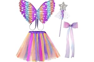 AUYAO Disfraz Mariposa Niña, Alas de Mariposa Niña con Varitas de Hadas, Alas de Hada, Falda Tutú para Niñas para Fiesta de Navidad Halloween de Cumpleaño
