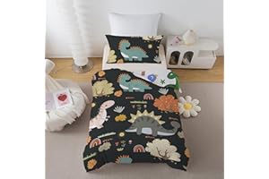 ROZTYLJ Dinosaur Kids Duvet Cover, Reversible Single Bedding Set for Boys with Zip Fastening, Boys Single Duvet Cover Set 135x200cm With 50x75 cm Pillowcase