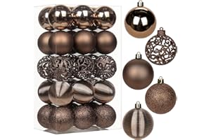 ‎HOLLYONE 6CM Weihnachtskugeln Ornamente Glitze, 30 PCS bruchsicher Weihnachten Kugeln, Kunststoff Weihnachten Kugeln, Hängen Christbaumkugel Braun fur Weihnachtsbaum Neujahr Ornamente