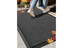 COLOR&GEOMETRY Tapis Extérieur Résistant à la Pluie en Soie Élastique - Paillasson Extérieur Antidérapant pour Entrée et Patio - Séchage Rapide et Résistant, Fond en Caoutchouc, 43x76 cm Noir Gris