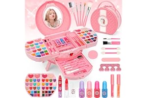 Aureyung Maquillage Enfant Fille, Lavable Coffret Maquillage Enfant, Palette Malette Maquillage Enfant, Jouet Enfant 3 4 5 6 7 8 9 10 11 12 Ans Jeu Fille, Cadeau Noël Anniversaire Fille 3-12 Ans