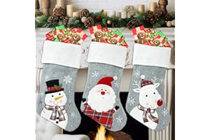GENERISCH 45CM Nikolausstrumpf Extra Groß, Shyllin Weihnachtsstrumpf Personalisiert Grau Weis 3er Set, Weihnachtssocken Kamin, für Weihnachtsbaum, Geschenksocken, Weihnachtsdekoration, Wand, Treppe