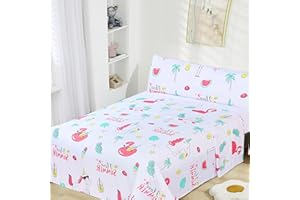 HOMEYA - Juego de sábanas infantil cama 105 - Juego de sábana verano 3 piezas, 1 Sábana bajera 105x190, 1 encimera 175x260 y 1 funda de almohada 45x125 ( Flamencos)