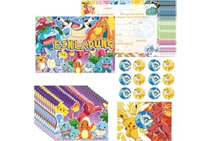 GOACRS Einladungskarten Kindergeburtstag Jungen Mädchen, 12pcs Geburtstag Einladungen auf Deutsch, Partyeinladungen mit Bunten Umschlägen und Runden Aufklebern, Cartoon Anime Party Einladung Set