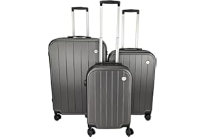 GOODS EMPORIUM Luggage Sets 3 Piece - Hardshell Suitcase set of 3 Suitcases - Lightweight Suitcase Sets with Lock - Large Medium Small Suitcases Cabin size 4 Wheels - Case and Hand Luggage set (Grey, Set of 3)