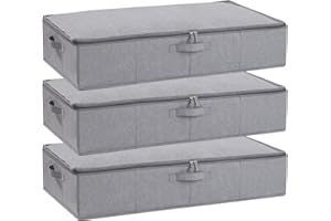 YheenLf 3 Stück Unterbett Aufbewahrungsbox, Faltbare Aufbewahrungsboxen mit Verstärktem Griff und Reißverschluss für Bettdecken Decken Kleidung,Grau, 80x40x15cm