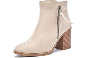 Ruiee Women's Ankle Boots Low Chunky Heeled Booties Casual Comfortable Fall Winter Pointed Closed Toe Short Boots for Women.