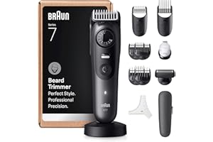 Braun Beard Trimmer Series 7, +12 Barbering Tools, Lifetime Sharp ProBlade, Up to 120 Min Runtime, 40 Lengths, Waterproof, PrecisionWheel & Lock, BT7545, Grey