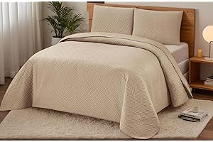 DH DREAMER HOME Colcha Boutis con Relieve Geométrico de Color Marrón Claro + 2 Funda Cojin 50x70 cm - Cubrecama Ligera Fina Entretiempo Extra Suave y Transpirable (Cama 150, 240x260cm)
