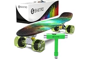 Skatro Mini Cruiser Skateboard. 22x6inch Retro Style Plastic Board Comes Complete