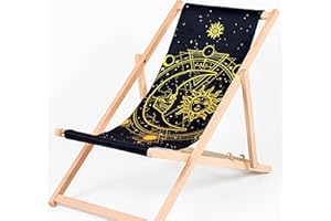 Merino Wool Nowoczesne leżaki wyściełane drewniane krzesło ogrodowe Adirondack PATIO SEASIDE tradycyjne składane drewniane leżaki plażowe na zewnątrz siedzenie podróżne (słońce i księżyc, 1)