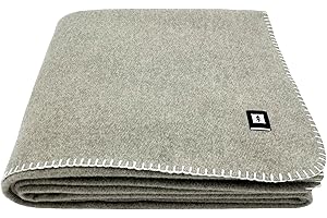 EKTOS 100% Virgin Wool Blanket, 90" x 66", Heavy Duty Camp Gear, Cold Weather Bedding (Light Gray, Twin Size)