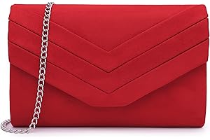 Milisente Pochette Donna Clutches Morbida Scamosciato Busta da sera Borsa Classic Clutch Purse (Rosso)