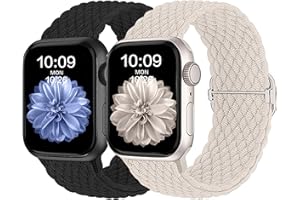 HalfYue Geflochtenes Armband Kompatibel mit Apple Watch Armband 38mm 40mm 41mm für Männer und Frauen, Verstellbares Elastisches Nylon Armband für iWatch Series 9/8/7/6/5/4/3/2/1/Ultra2/SE, 2 Stück.