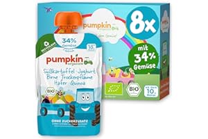 ‎PUMPKIN ORGANICS Pumpkin Organics Organic Vegetable Squeezies, Pack of 8, Sweet Potato, Yogurt, Prunes, Oats without Added Sugar, Baby Food for Babies from 10 Months (8 x 100 g)