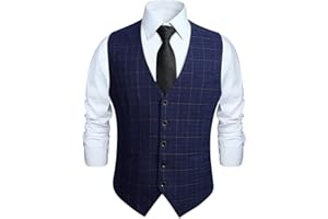 HISDERN Gilet da uomo arancione bruciato Gilet da matrimonio formale in cotone plaid classico Check Party Business Suit Vest