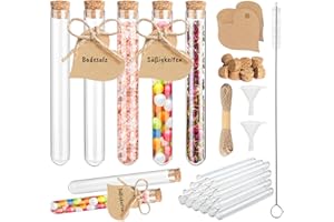Mocraft 40 Stück Reagenzglas mit Korken16x160mm (20 ml) Reagenzgläser Kunststoff Transparent Reagenzgläser für Blumen mit 50 Kraftpapieranhänger+Hanfseil für DIY Craft Candy