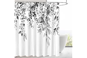 Qidordour Grey Shower Curtain, Floral Bathroom Shower Curtains Mould Proof Mildew Resistant with Hooks, 183 x 183 cm Waterproof Fabric Shower Curtain Weighted Hem, Washable Shower Curtain for Bathroom