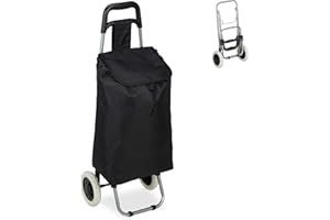‎RELAXDAYS Relaxdays Wózek na zakupy, składany, 25 l, torba na zakupy z kółkami, obciążenie do 10 kg, wys. x szer. x gł.: 91 x 40 x 30 cm, czarny