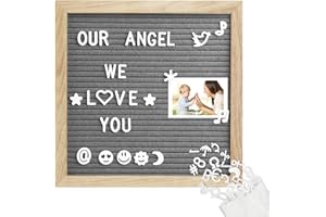 ‎MEAFENG Grey letter board made of oak and felt 25 x 25 cm square letter board with 350 letters easel and bag letters board wood letter board groove board memo board with metal hooks