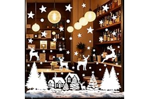 QZOSZ Adesivi Natalizi per Finestre, 229 Pezzi Vetrofanie Natalizie per Vetrine Negozio Grandi Addobbi Natalizi Decorazioni Natalizie per la Casa, Fiocchi di Neve Alci Albero di Natale Adesivi Finestre