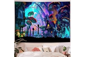 Fullfun Mushrooms Tapestry Wall Hanging Mushroom Village Tapestries, Colorful Hippy Psychedelic Tapestry Mushroom Room Decor for Living Room, Bedroom, Dorm 60 x 80 Inch