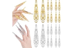 YOLEV Pack of 20 Halloween Fake Nails Fake Nails Finger Nail Claw Ring Antique Queen Costume Fingertip Claw Nail Ring Metal Ankle Claw Halloween Vampire Nail Female Cosplay Costume Drama Dance Show