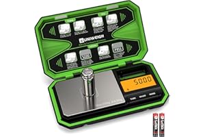 UNIWEIGH Digitale Taschenwaage 200g/0,01g Feinwaage, Digitale Waage, Tragbare Mini-waage, Schmuckwaage, Münzwaage,Goldwaage, Grammwaage Scale mit 50g Kalibriergewicht-fluoreszierendes Grün