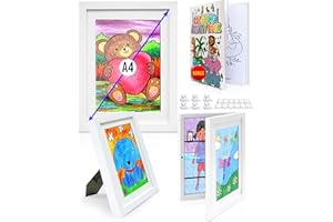 THE FRENCH WAY KidGallery Cornici Porta Disegni Bambini – 2 Cornici per Disegni Bambini Apribili A4 Bianche – Libro da Colorare Incluso – Archiviazione Pratica – Regalo Creativo per una Decorazione Personalizzata