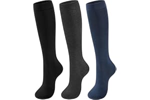CLOSEMATE Calcetines Altos Mujer Hasta la Rodilla 3 Pares Suaves Cómodos de 80% Algodón Medias Elásticos Transpirables sin Compresion 35-38 39-42
