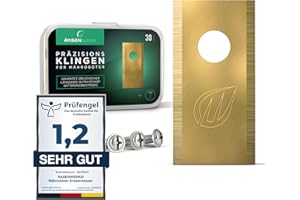 RASENWERK® - Wysokiej jakości noże do kosiarek z odpowiednimi śrubami - uniwersalne ostrza wymienne - zapasowe noże do WORX, LandXcape, Zoef Robot i Einhell - Zestaw 30 noży robot kosiarki