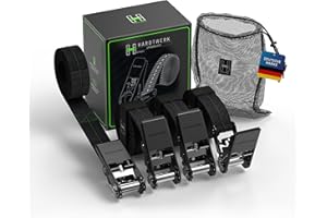 ‎HARDTWERK Hardtwerk® Spanngurte mit Ratsche (4 Stück) - 6m, 1000kg Greifkraft, TÜV & GS Zertifiziert - Vielseitige Ratschenzurgurte für den Professionellen Gebrauch - Anhänger, Gepäck & Camping, Schwarz