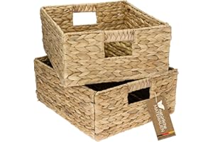 HMF Aufbewahrungskorb, Korb geflochten aus Wasserhyazinthe Seegras | 2er Set | passend für Kallax halbes Fach | 30 x 34 x 15 cm