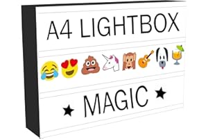 GRASSVILLAGE MEGA Value Enhanced Light Box Cinema LED Sign | All in ONE Marquee Cinematic A4 Lightbox Set with 181 Letters & Number Emoji Lights + USB Cable | Stylish Light Up Box - For All Occasions