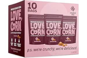 LOVE CORN BBQ Crunchy Corn Snack 45g x 10 Bags – Healthy Snacks Ideal for Gluten Free & Vegan Diets – Low Sugar Alternative for Crisps, Mixed Nuts & Pretzels – Perfect To Graze On
