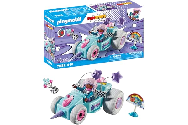 Playmobil 71635 Jeune Fille Licorne et Kart Funstars - Comprend Un Personnage, Un Kart avec Moteur rétractable Ainsi Que des Accessoires - Dès 4 Ans