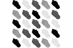 GENTABY Jungen socken Kinder Sneakersocken Mädchen 25 Paar Schwarze graue weiße Kindersocken Größe 19-38 Alter (1-14 Jahre)