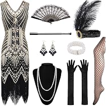 Abito Anni '20 Con Frange E Paillettes Per Donna – Verde E Nero, Maniche Corte, Perfetto Per Carnevale, Feste E Serate Vintage