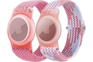 AMZPAS 2 PACK Wristband for Kids Airtag, Air Tag Holder Watchband for Apple Item Finder, Stretchy Adjustable Bracelet for Child Boys Girls 2-PACK 01