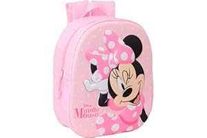 Safta Minnie Mouse 3D - Sac à dos d'école, avec design 3D, adaptable au chariot, idéal pour les enfants de différents âges, confortable et polyvalent, qualité et résistance, 27 x 10 x 33 cm, rose, M
